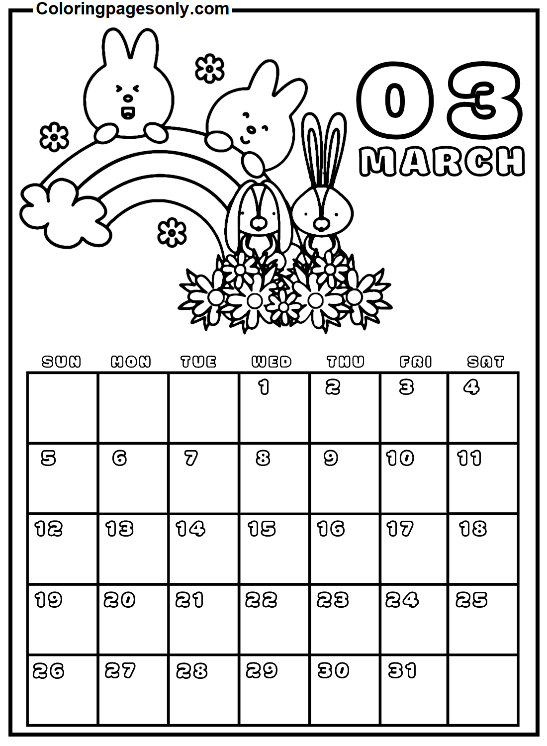 44 Free Printable March 2024 Coloring Pages