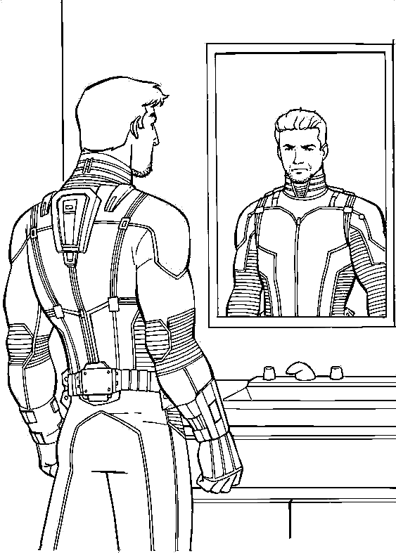 Scott Lang Wears Superhero Suit And Looks Himself Through The Mirror Coloring Pages