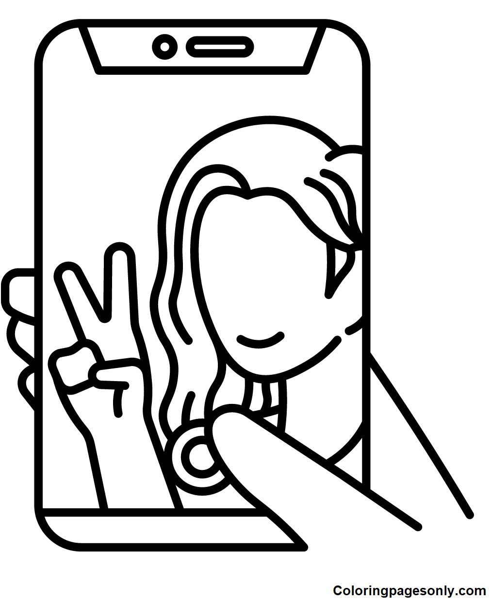 Selfie con teléfono Página para colorear