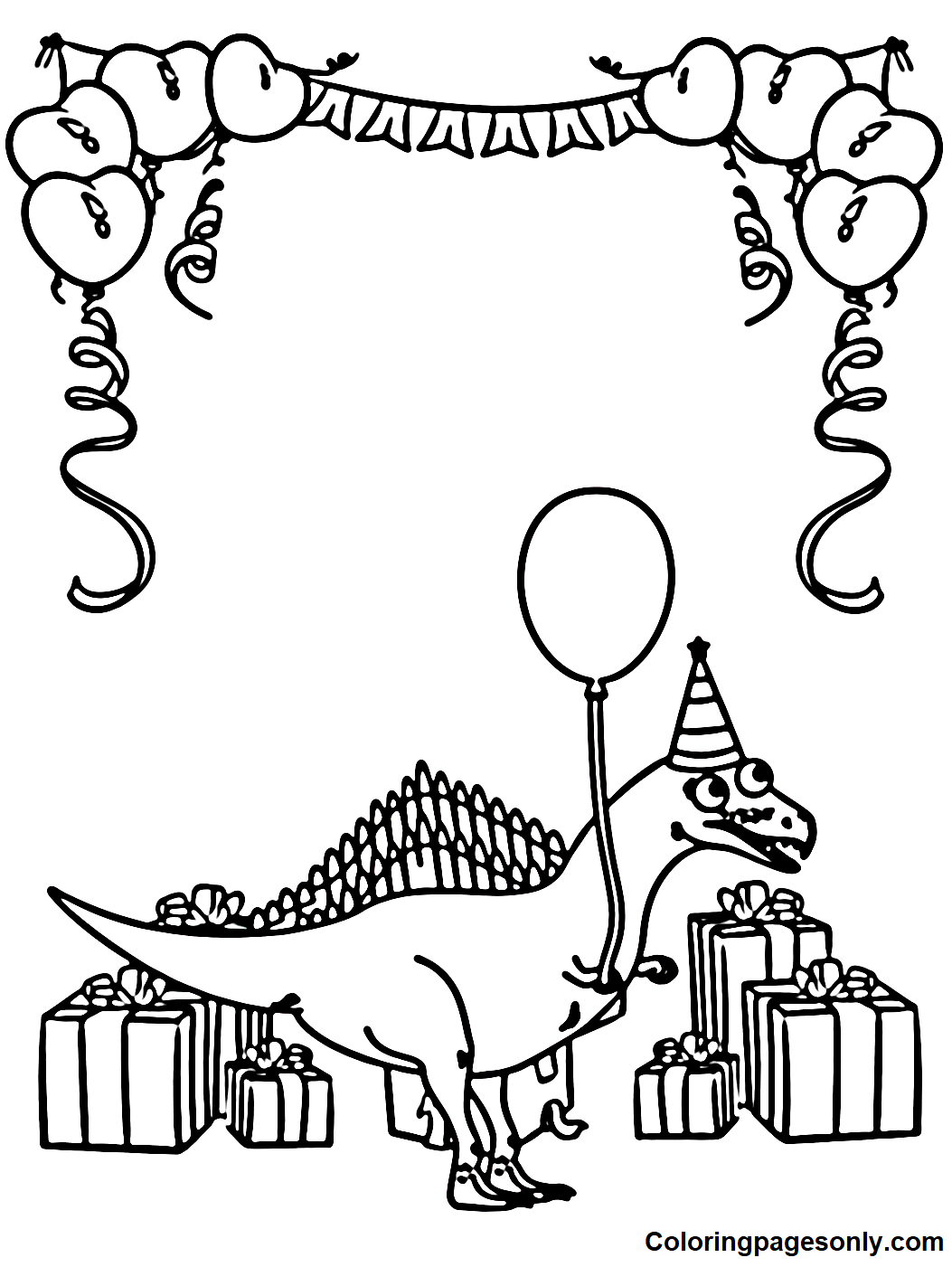 Spinosaurus with Balloon Coloring Pages