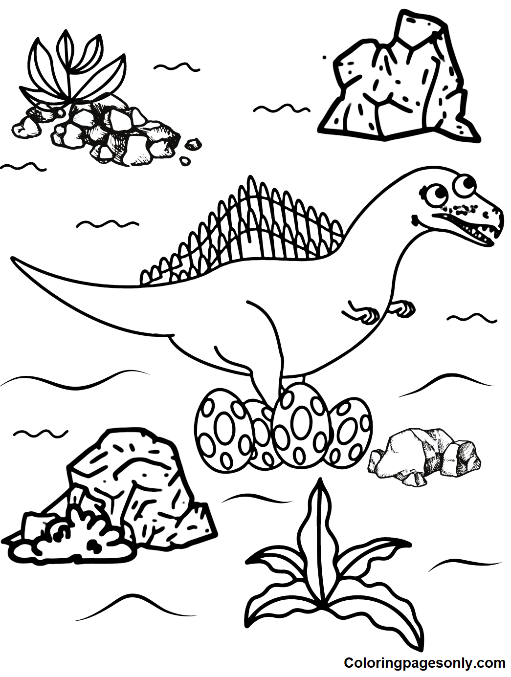Spinosaurus with Eggs Coloring Pages