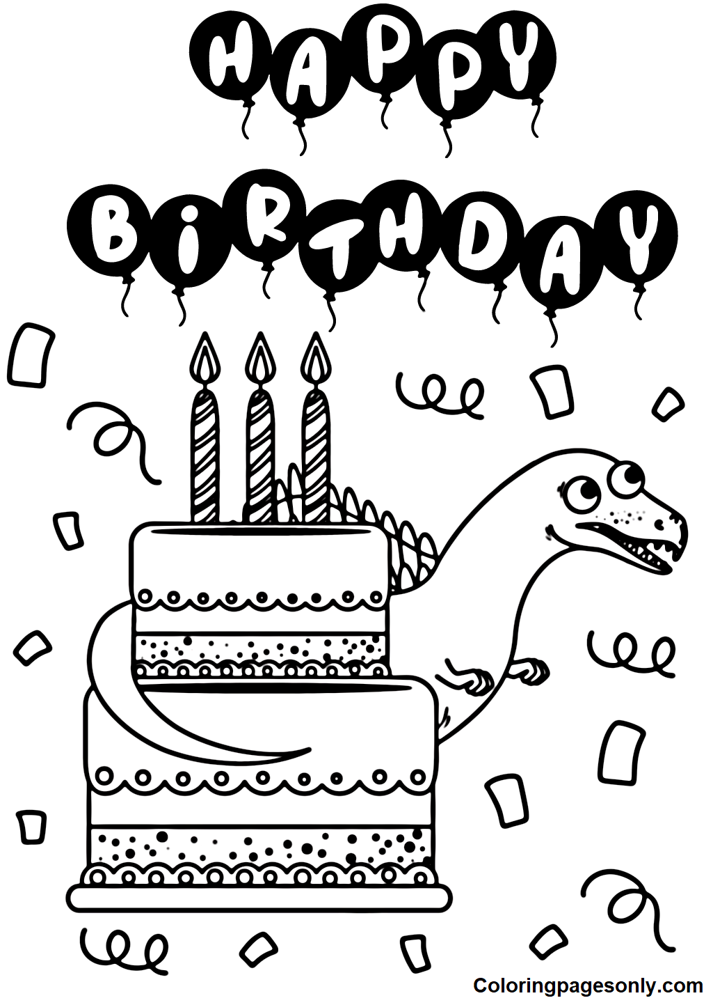 Spinosaurus with Sweet Cake Coloring Pages