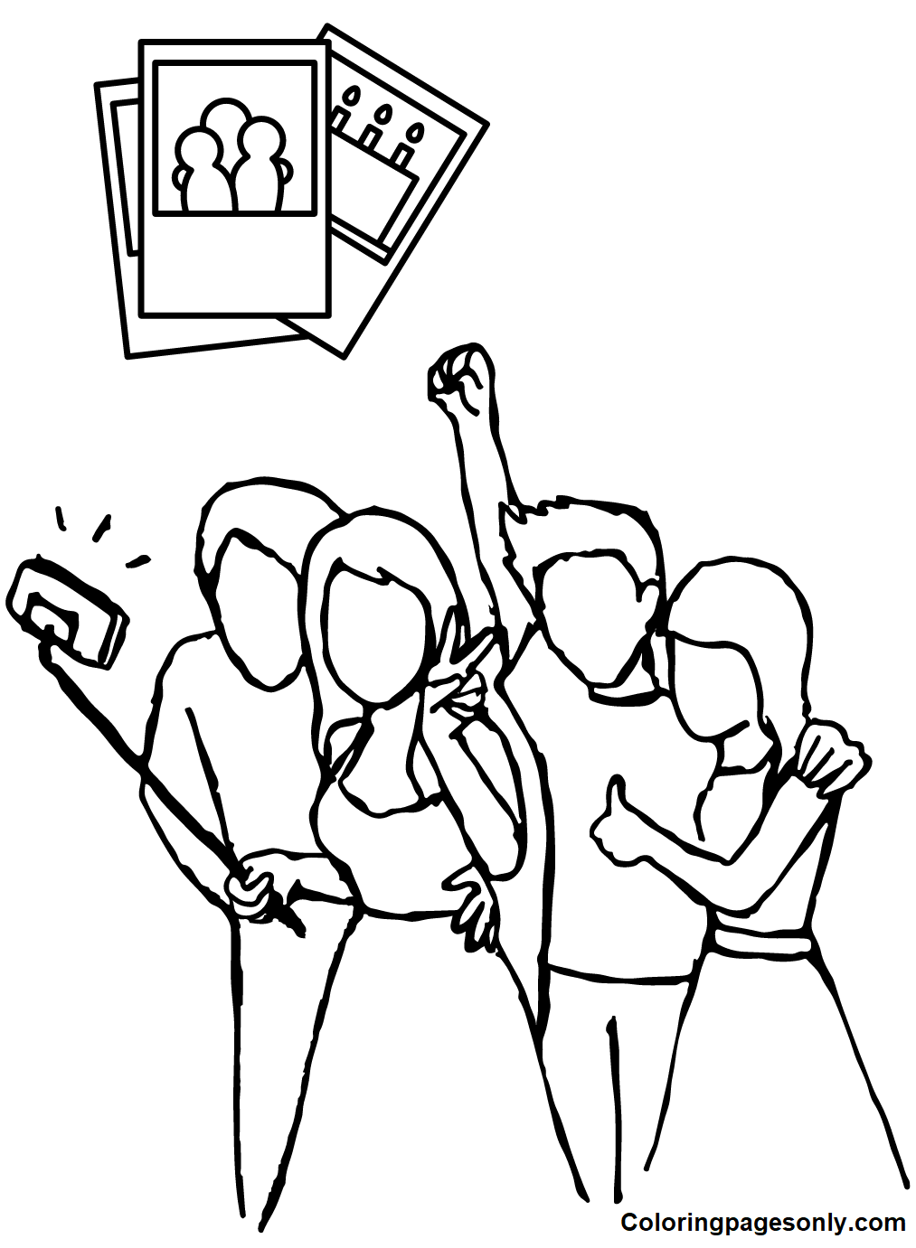 Taking Selfie with Friends Coloring Pages