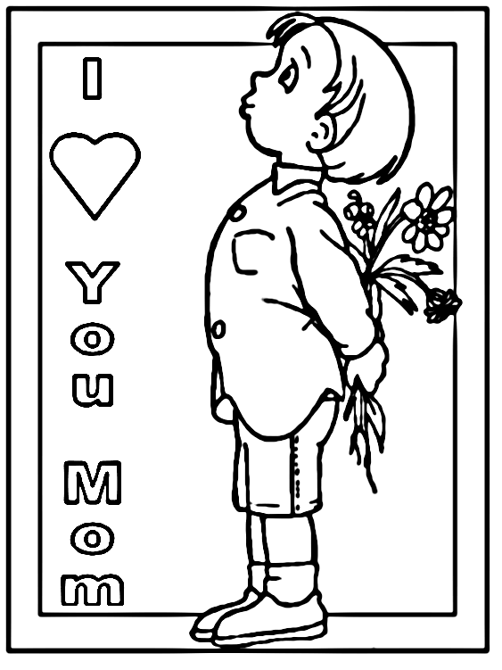 The boy gives his mom flowers Coloring Page