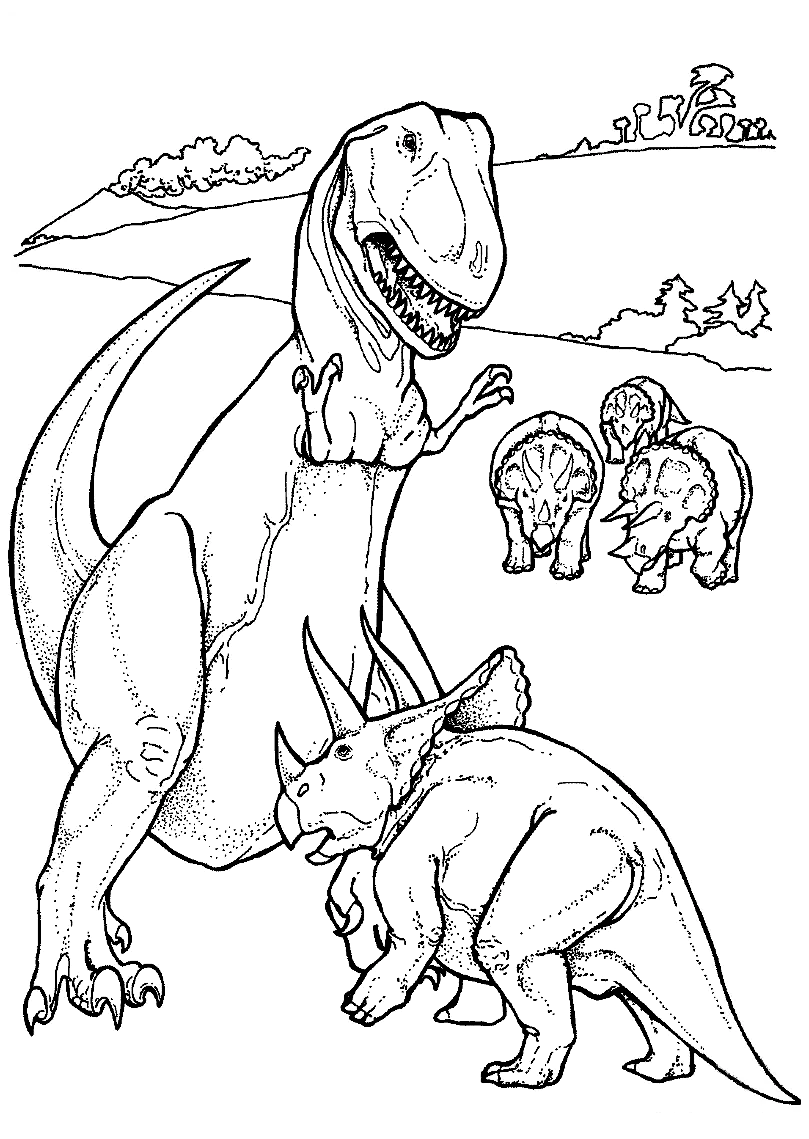 Coloriage tricératops et tyrannosaure