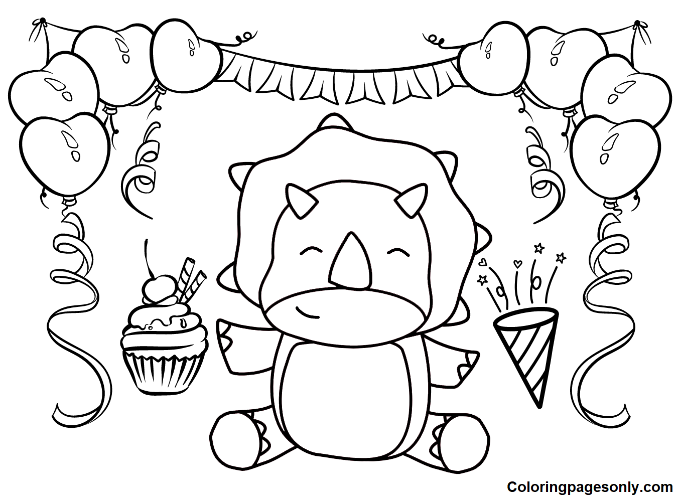 Triceratops Birthday Coloring Page