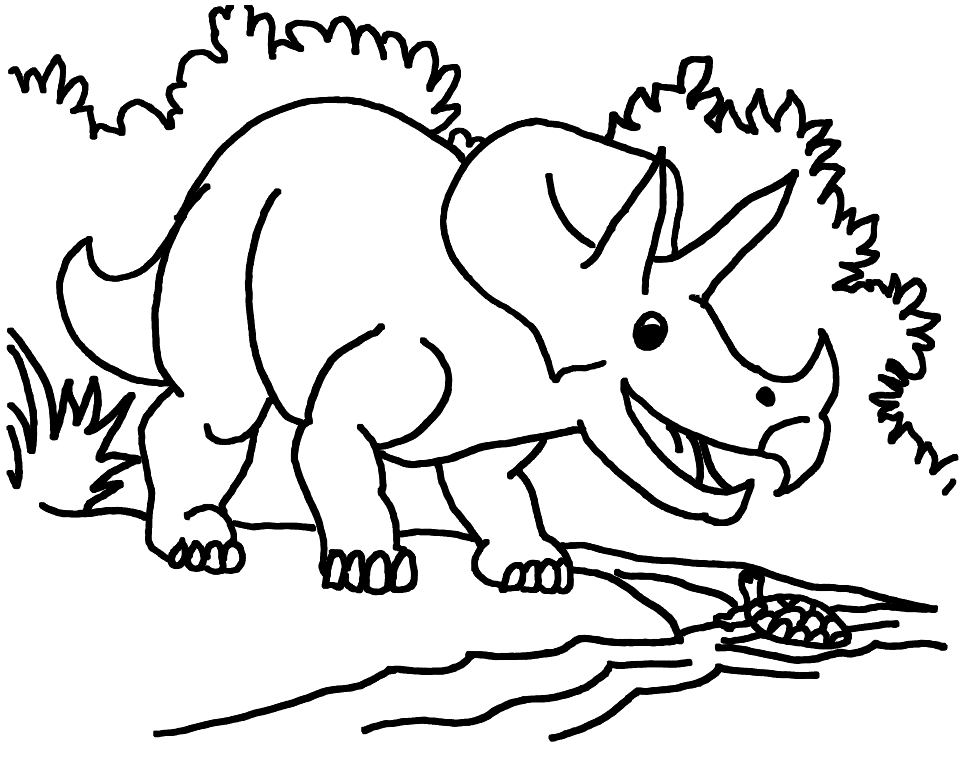 Triceratops Talk With Turtle Next To The River Coloring Pages