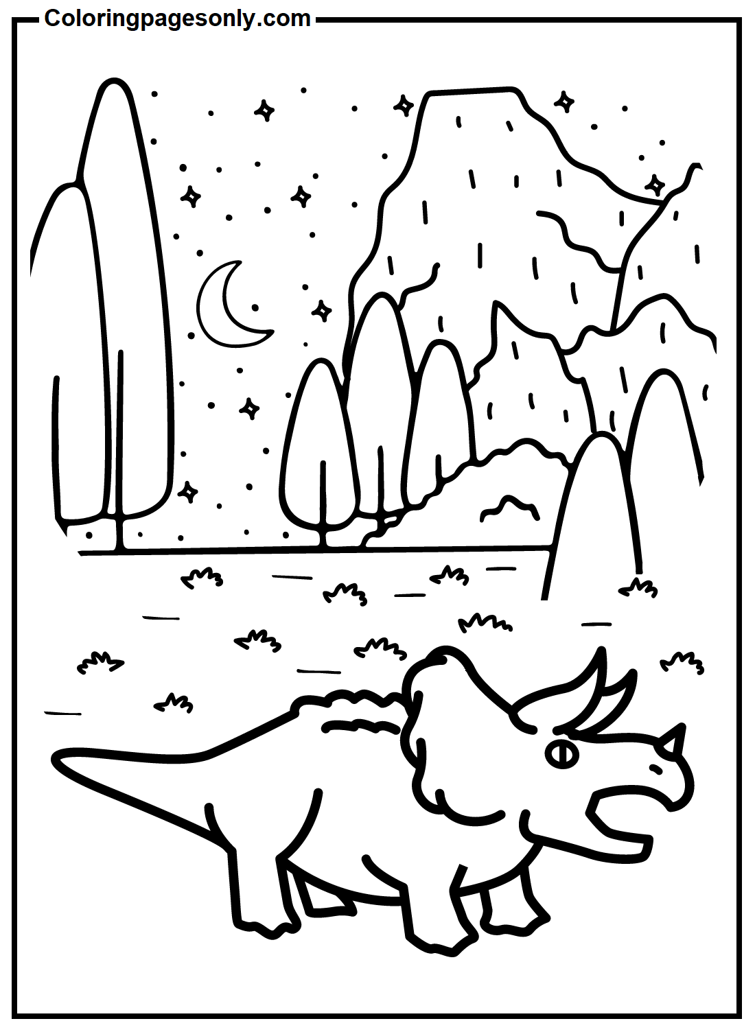 Triceratops In Mountain Adventure Coloring Pages