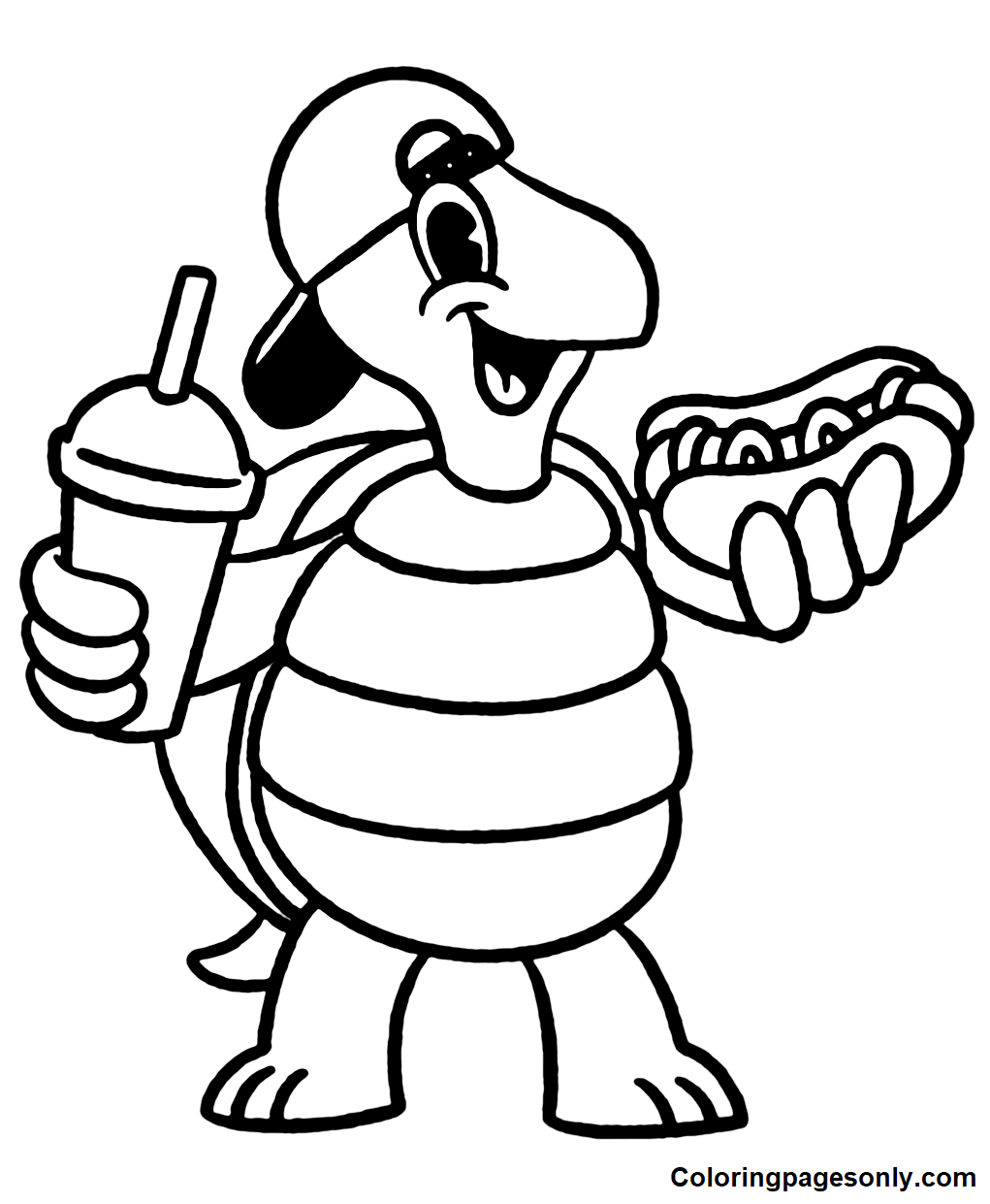 Turtle with Hot Dog Sandwich Coloring Pages