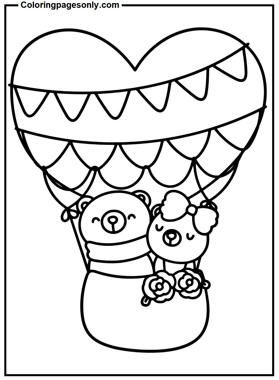 情人节两只熊心热气球