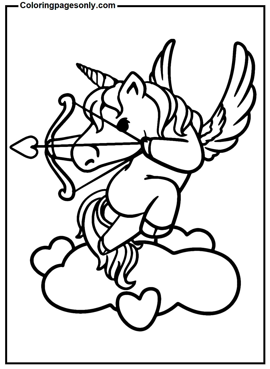 Unicorn Valentine's Day Cupid Coloring Pages