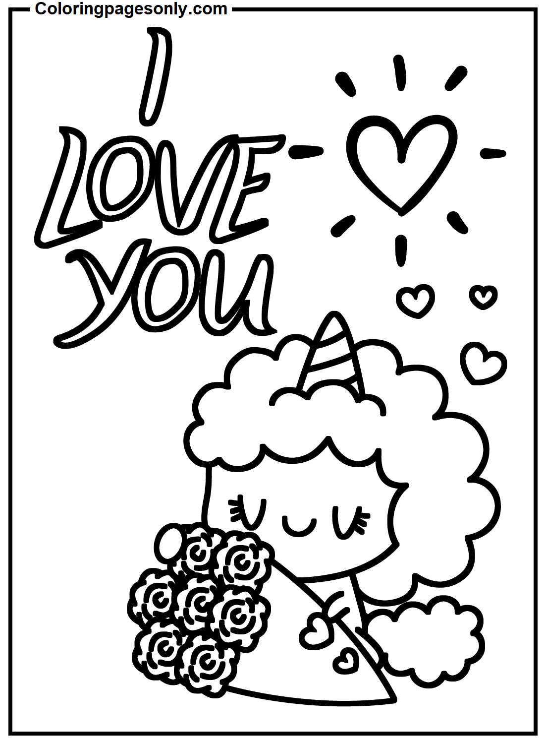 Unicorn Valentine’s Day Coloring Page