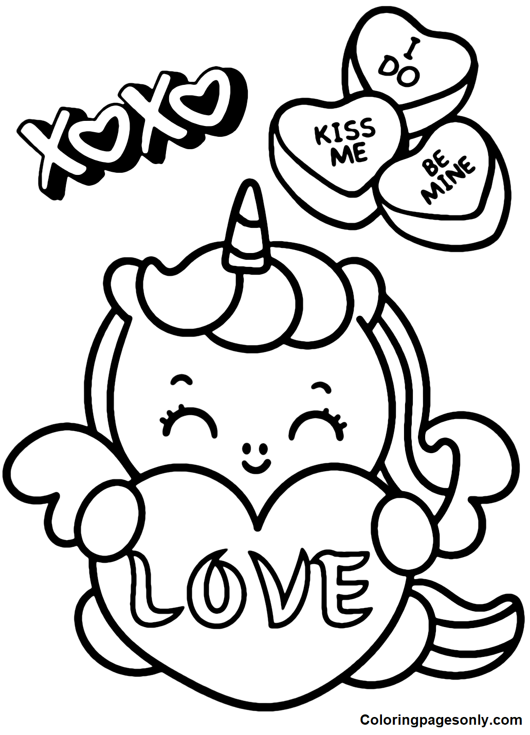 Unicorn with Heart in Valentine’s Day Coloring Pages