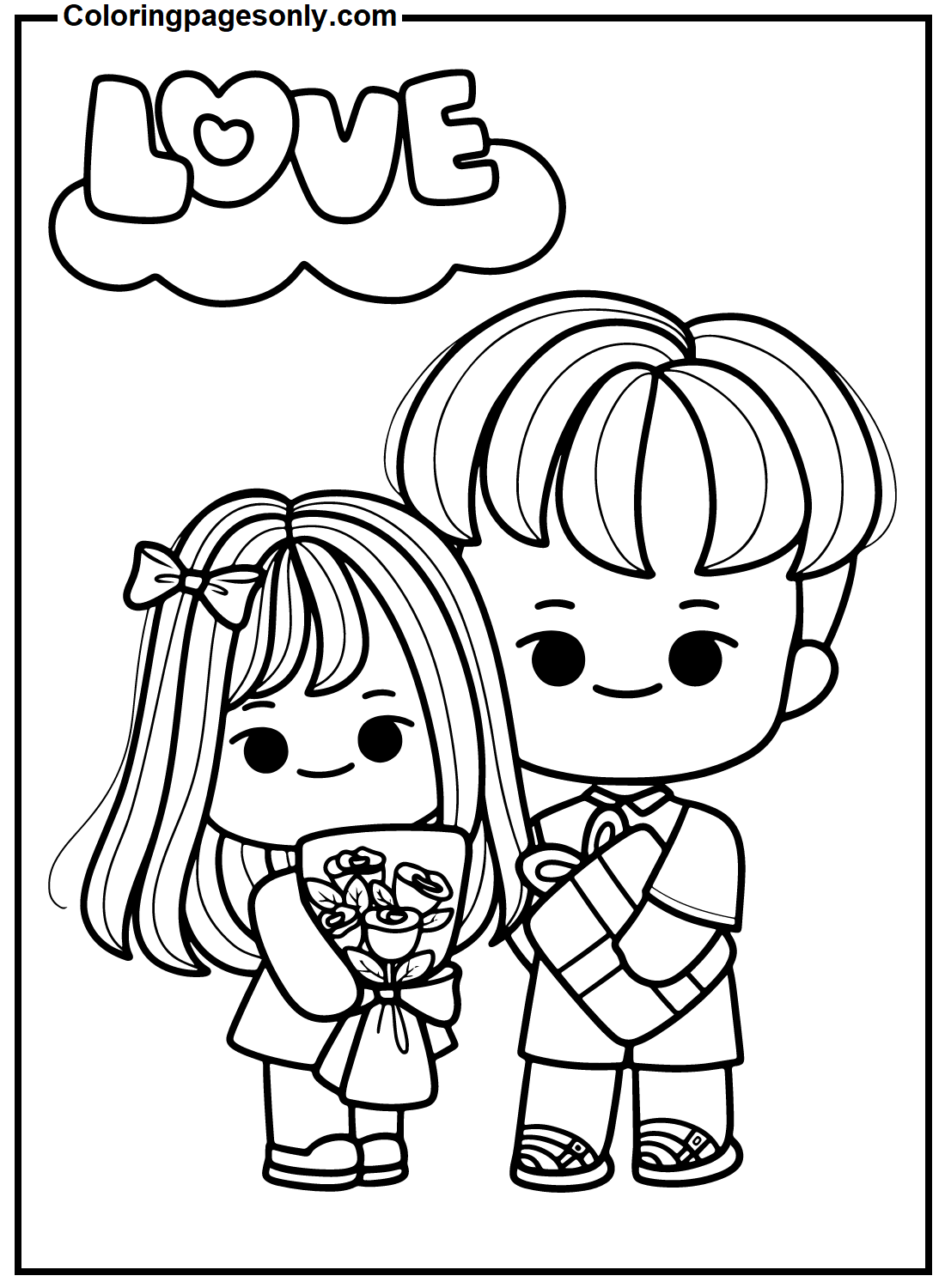 Valentine Boy And Girl Coloring Pages