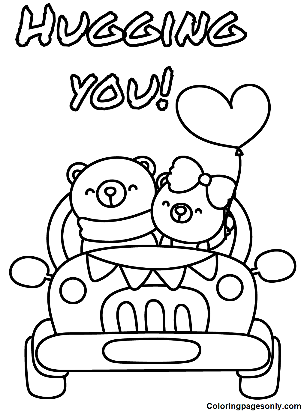 Valentines Bear in Car Coloring Page