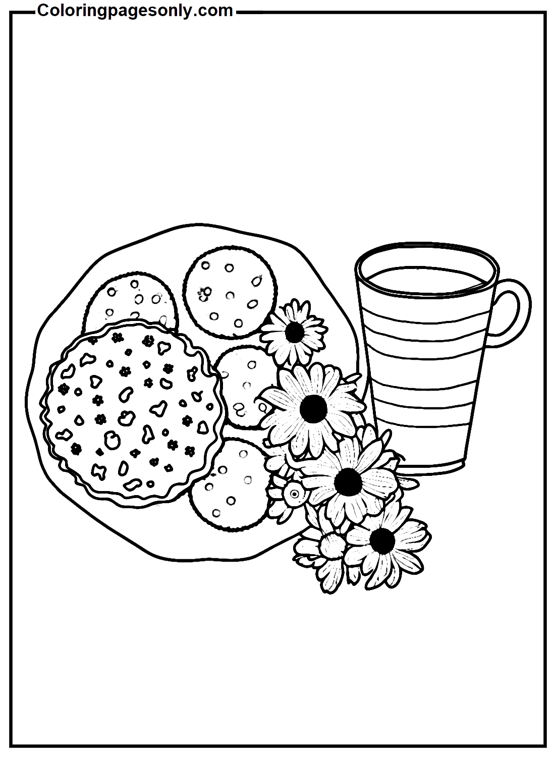 A Plate Of Cookies And A Coffee Cup Coloring Pages