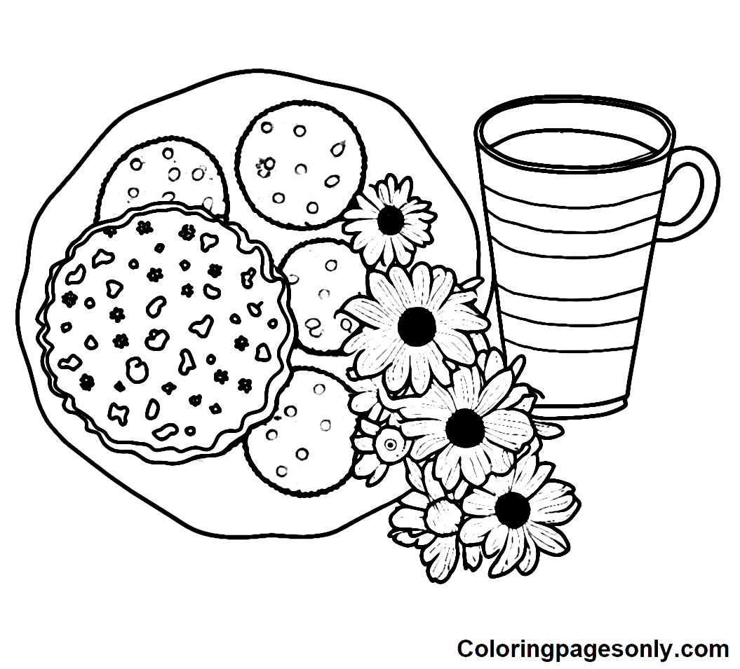 A Plate of Cookies and A Coffee Cup Coloring Pages