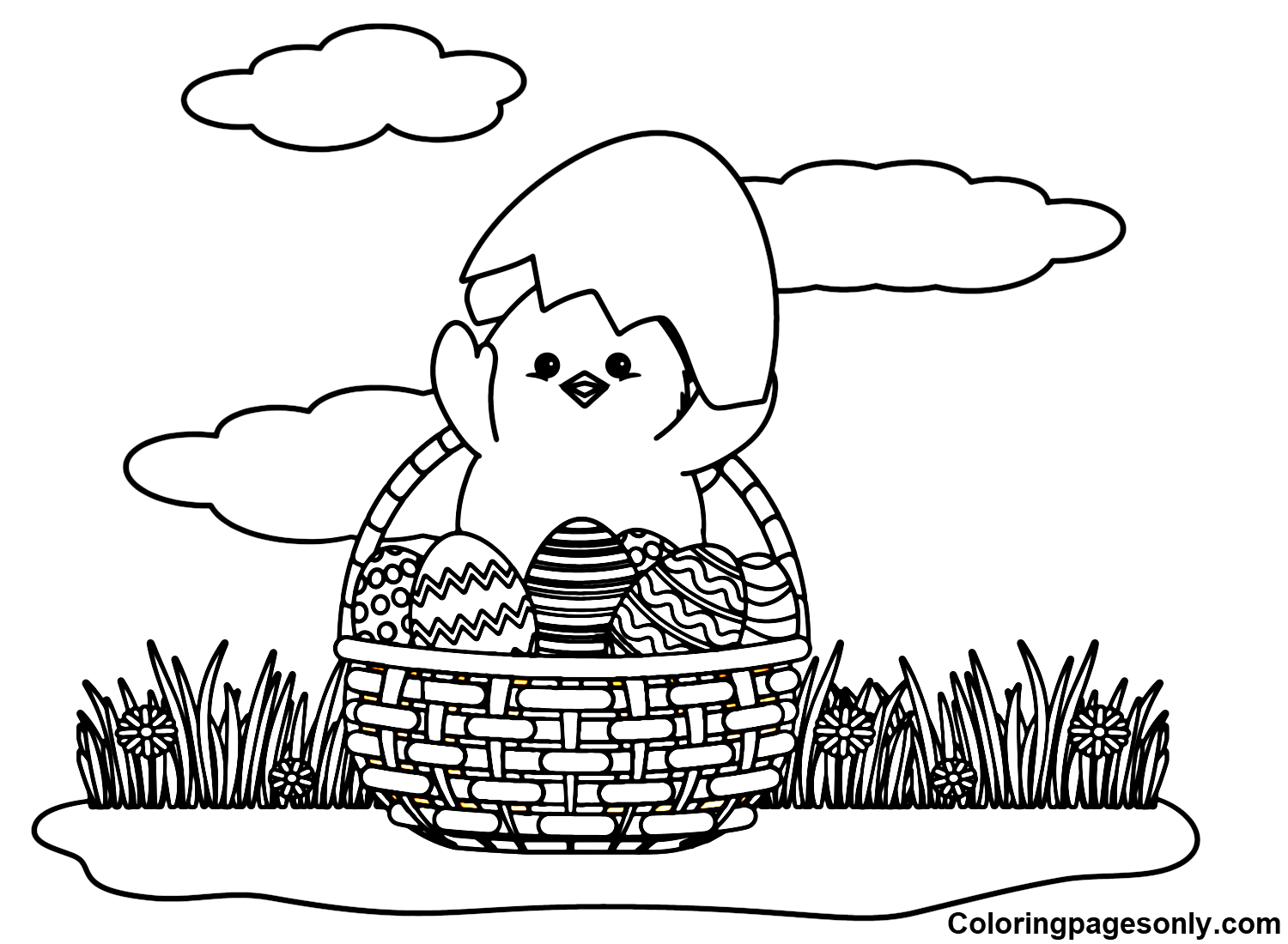 Adorable Chick Easter Coloring Page