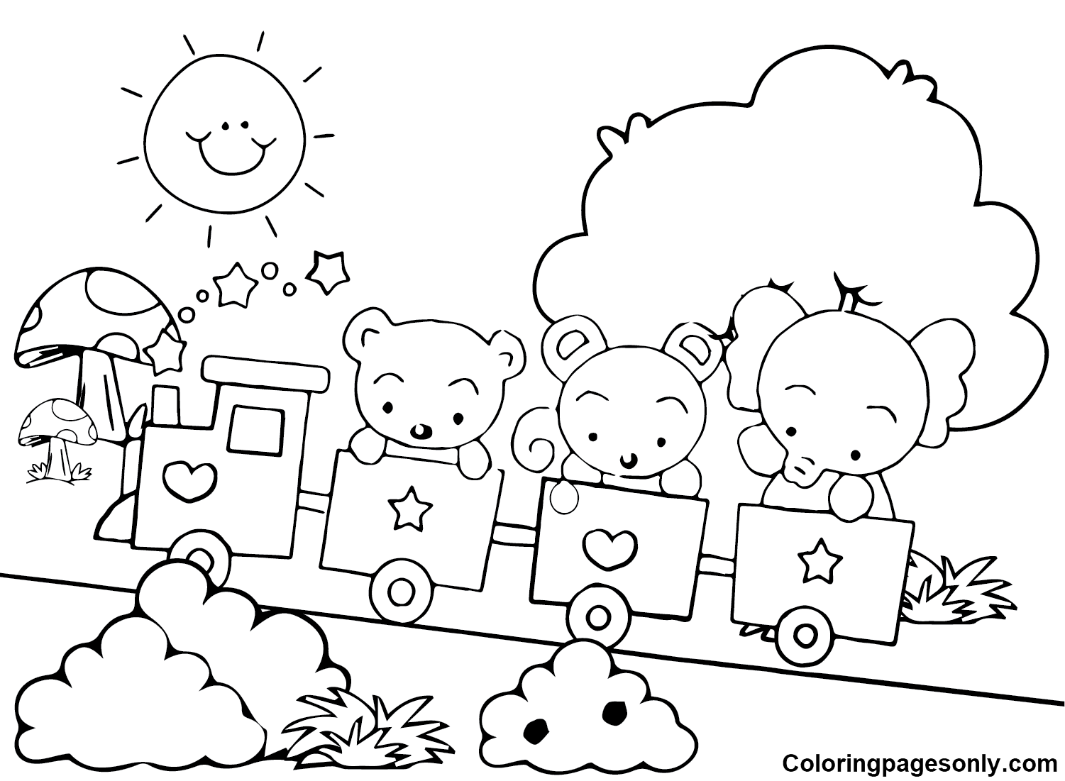 Animal with Train Coloring Pages