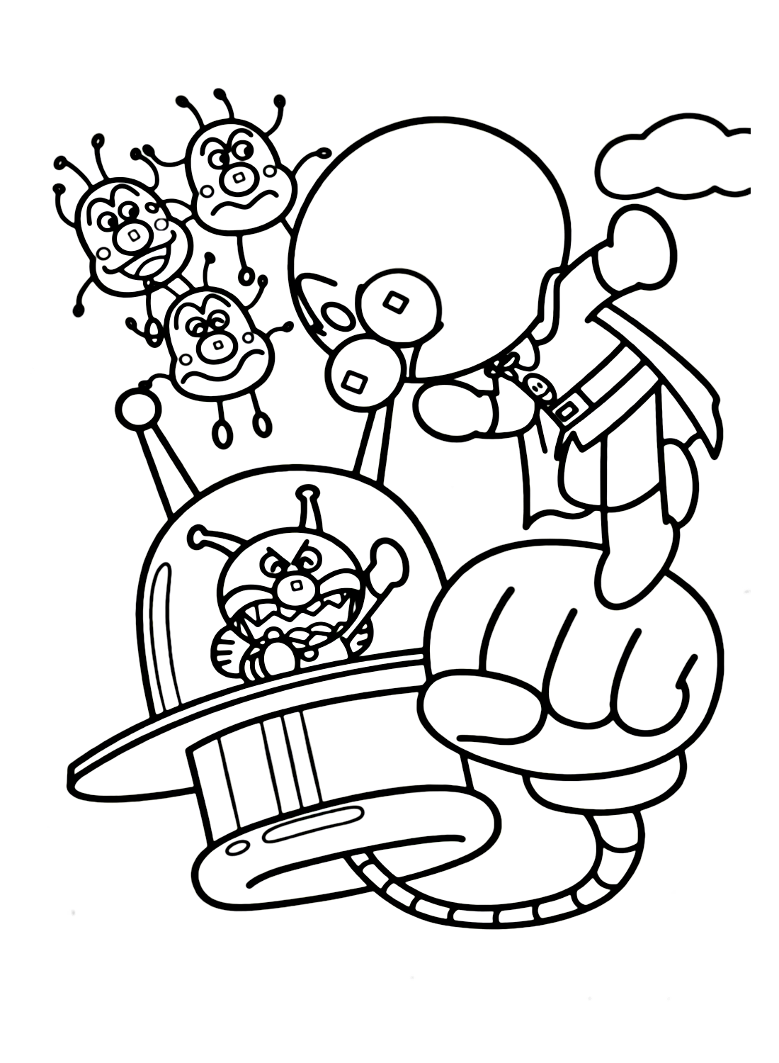 Anpanman and UFO Coloring Pages
