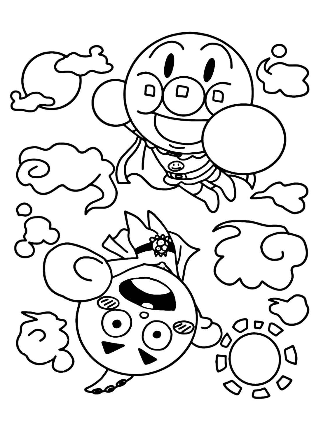 Anpanman with His Friend Coloring Pages