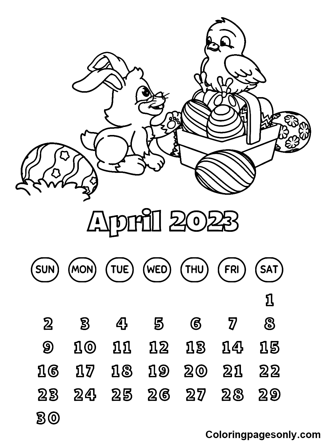 April Calendar 2023 Coloring Pages