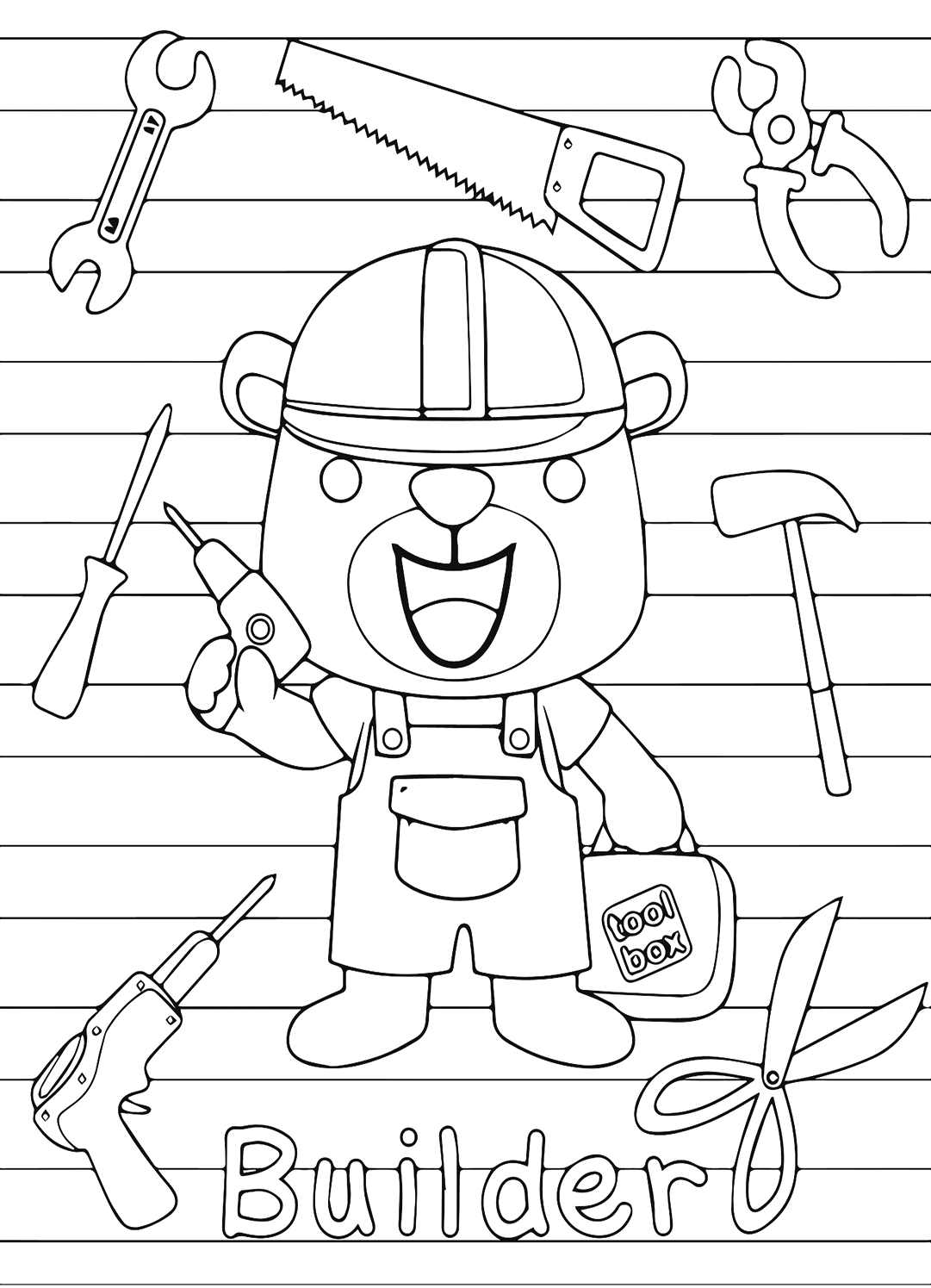 Bear and Toolbox Coloring Page