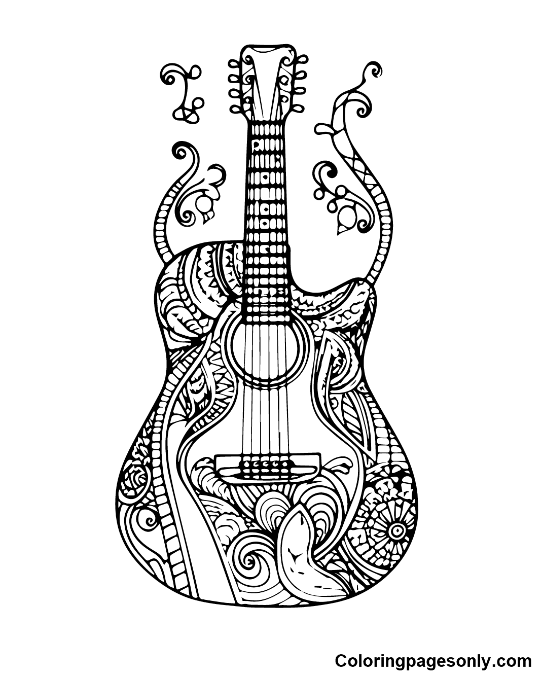 Beautiful Guitar Coloring Pages