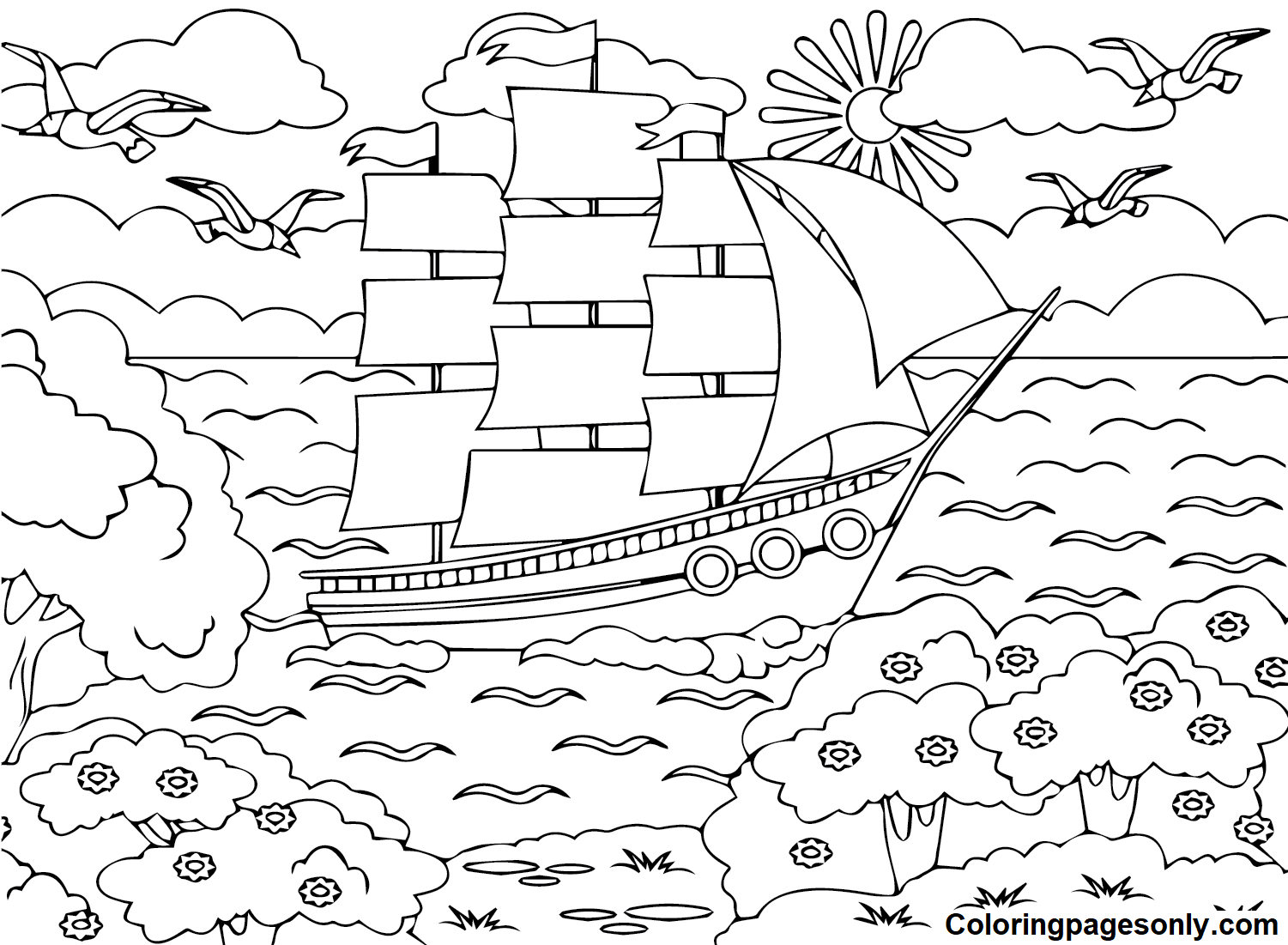 Beautiful Ship Coloring Pages