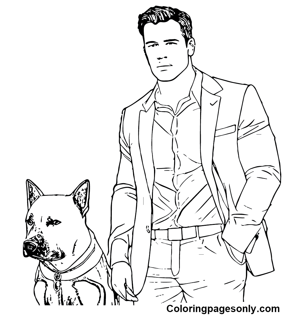 Ben Affleck and Dog Coloring Pages