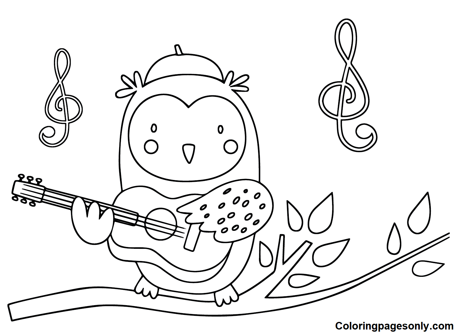 Bird playing Guitar Coloring Page