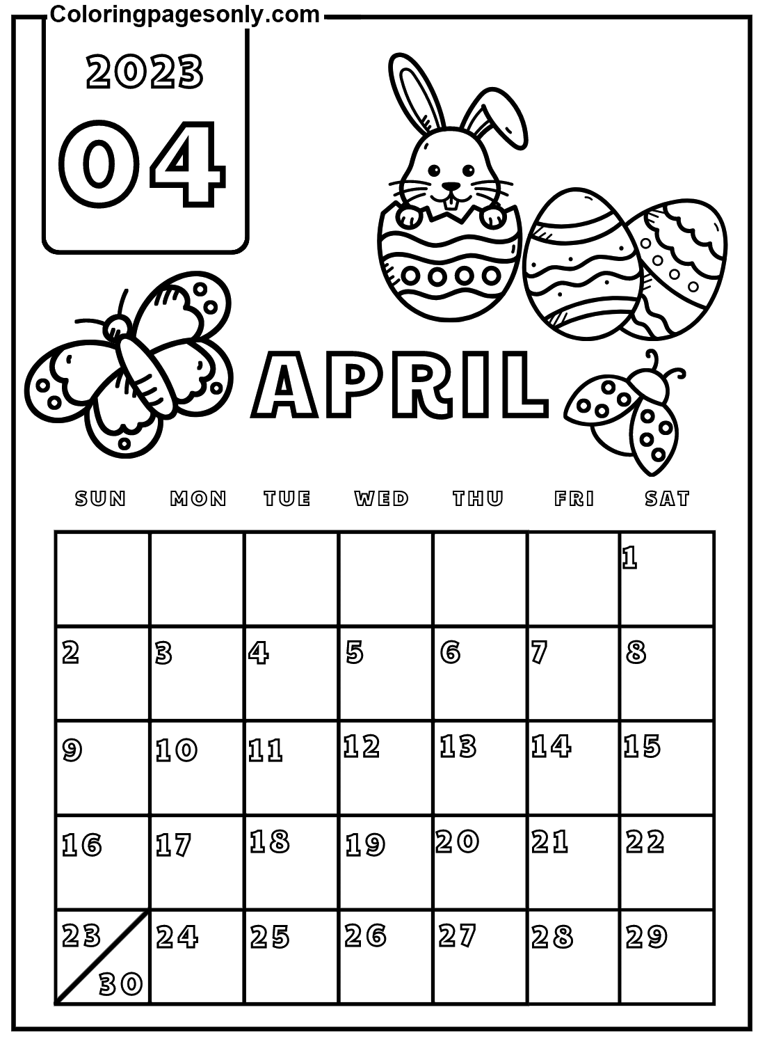 Calendar April 2023 Coloring Page
