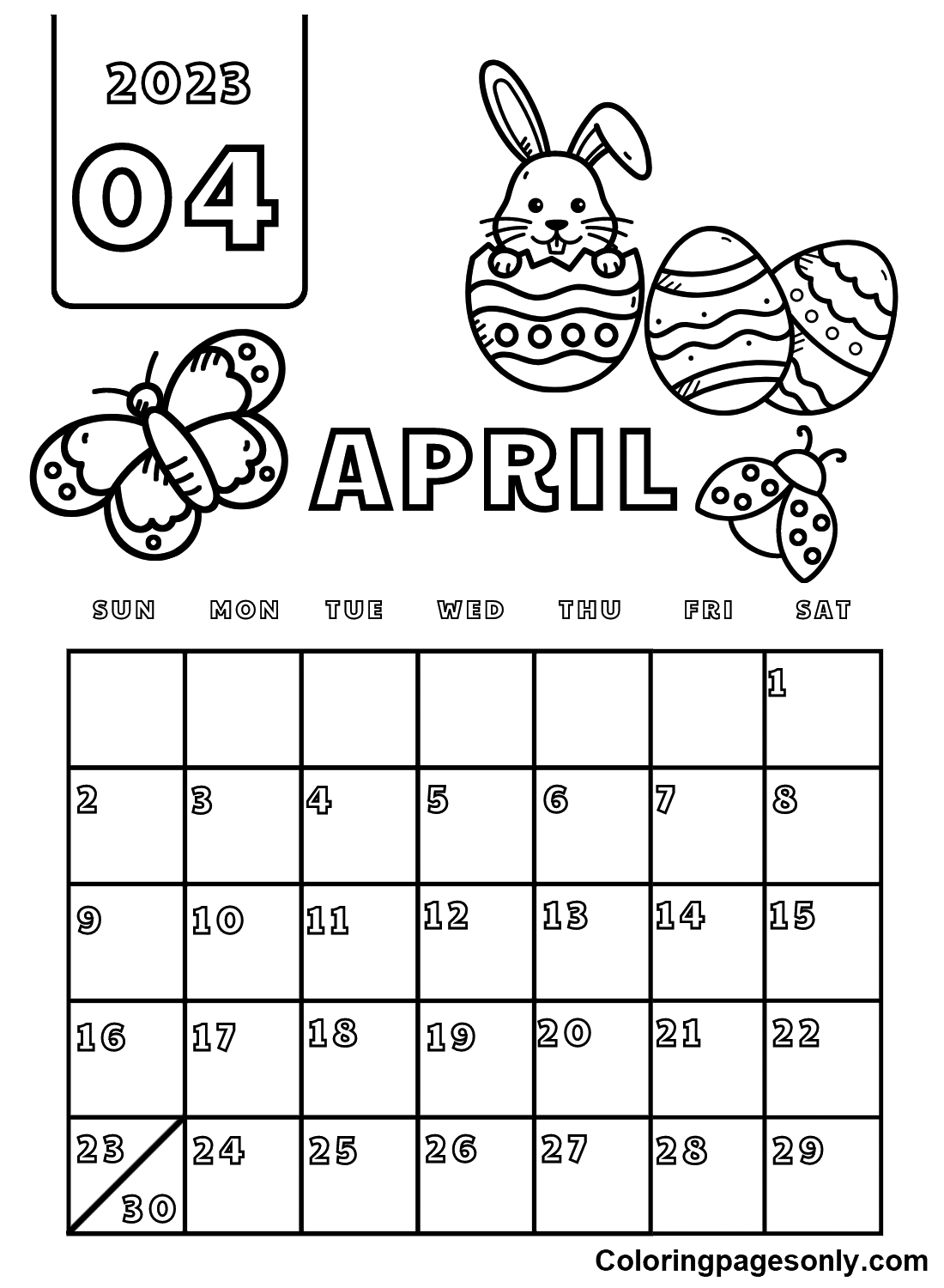Calendar April 2023 Coloring Pages