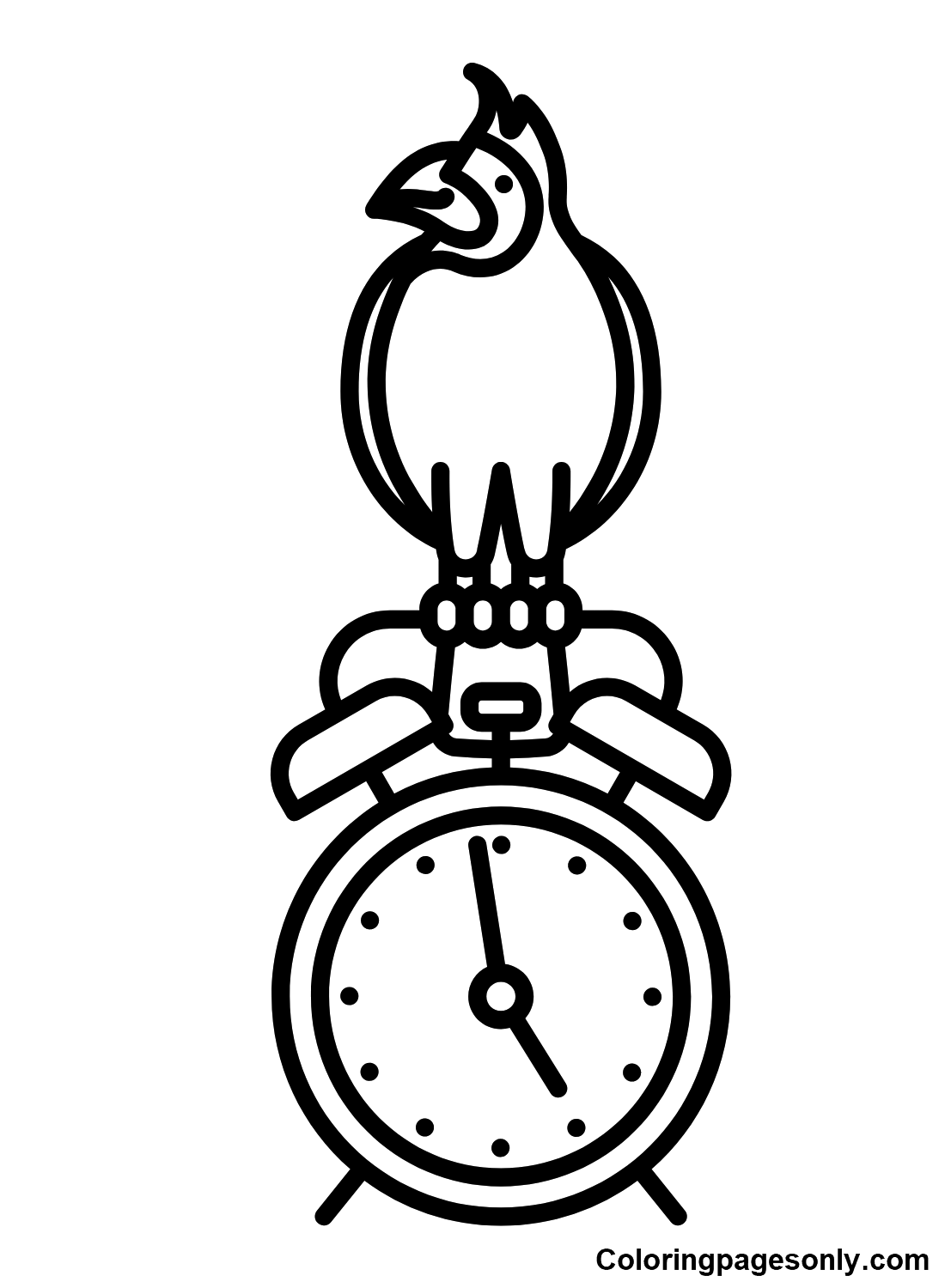 Cardinal Bird on Alarm Clock Coloring Page