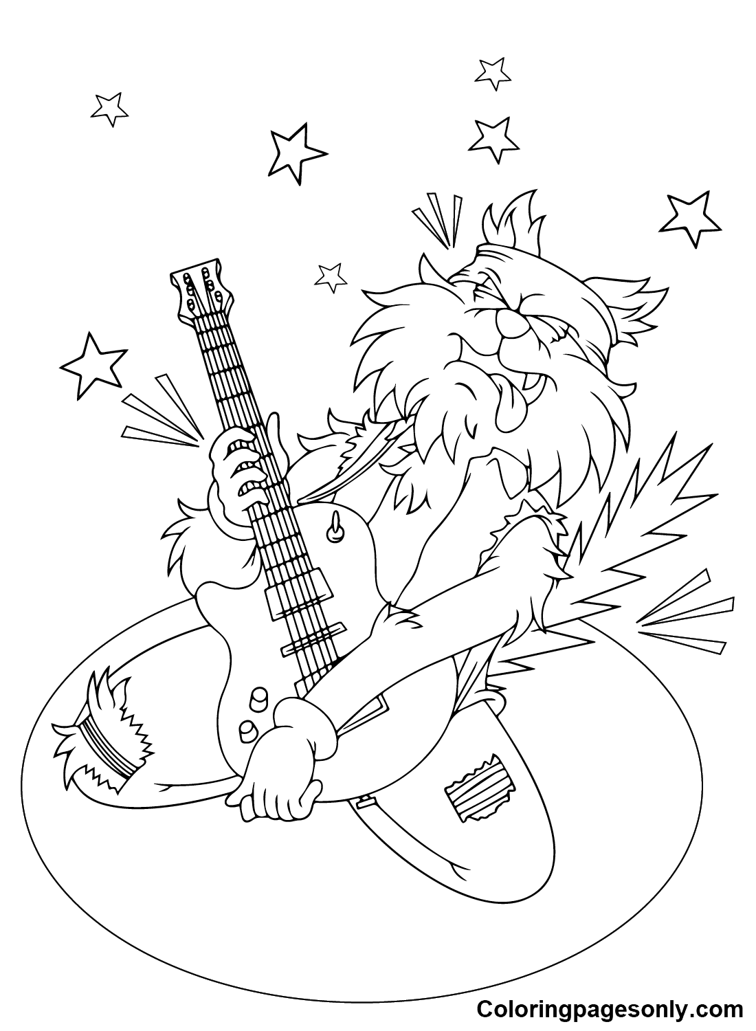 Cat playing Guitar Coloring Page