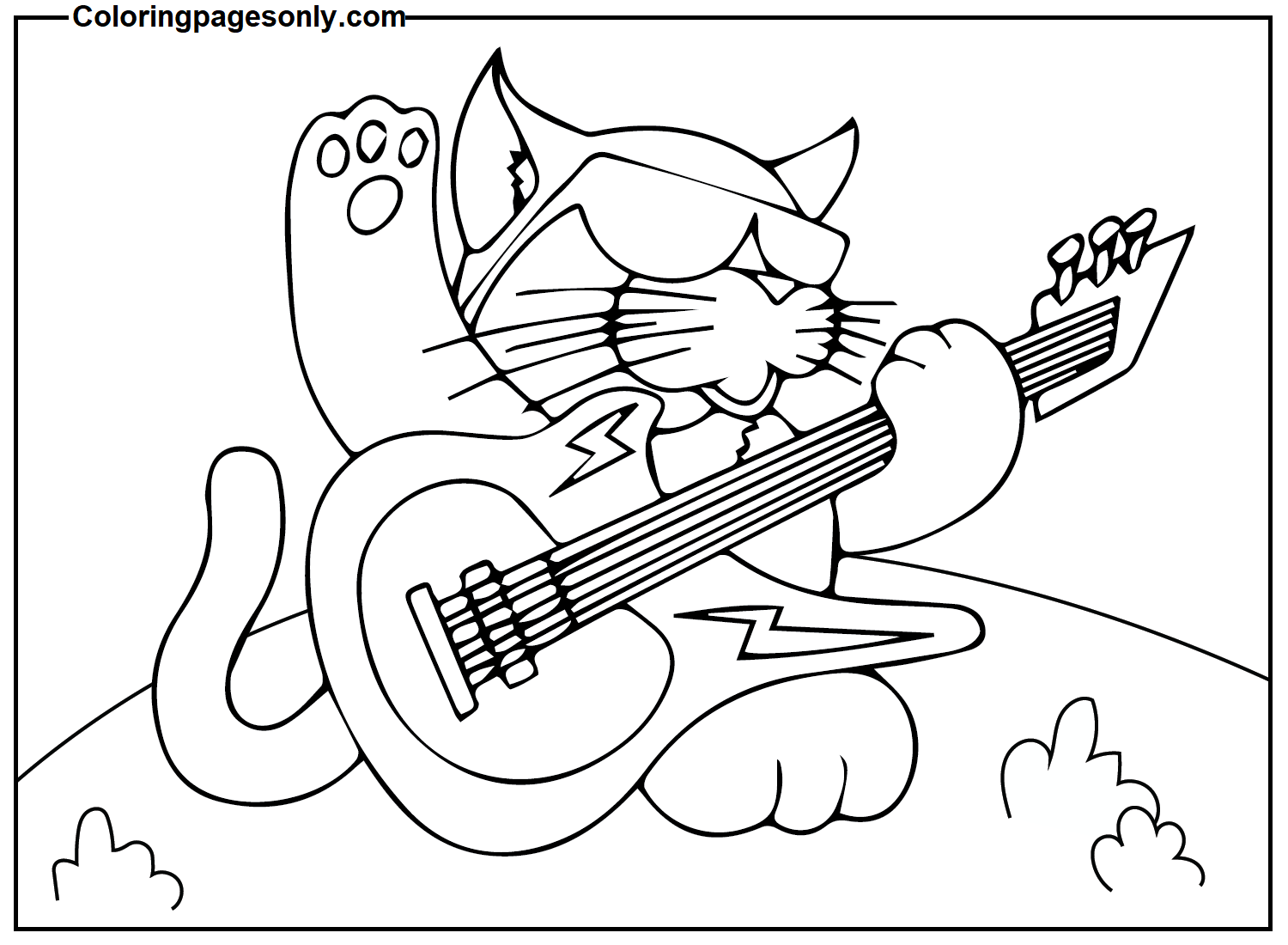 Cat With Bass Guitar Coloring Pages