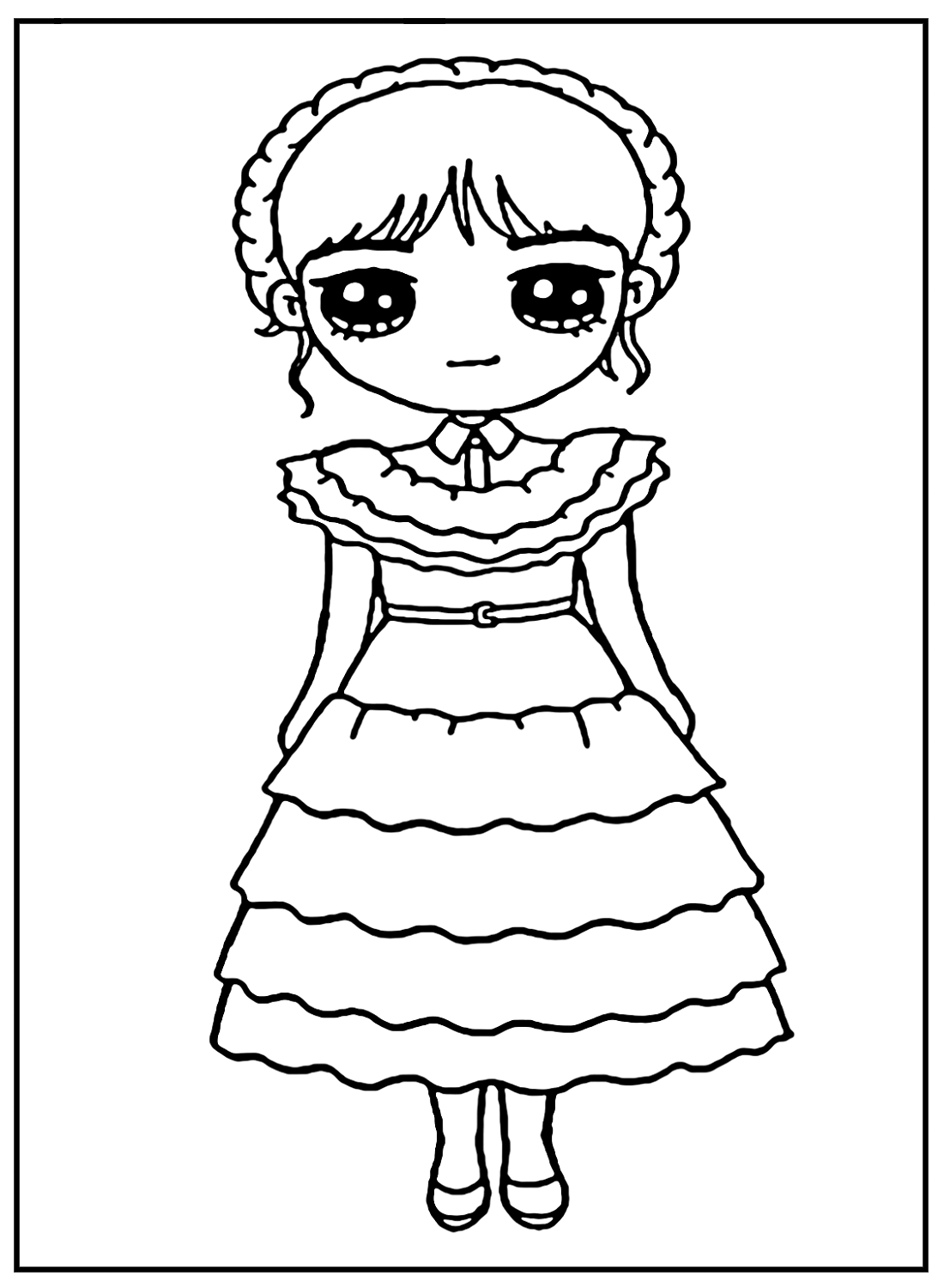 Chibi Wednesday Addams Coloring Page