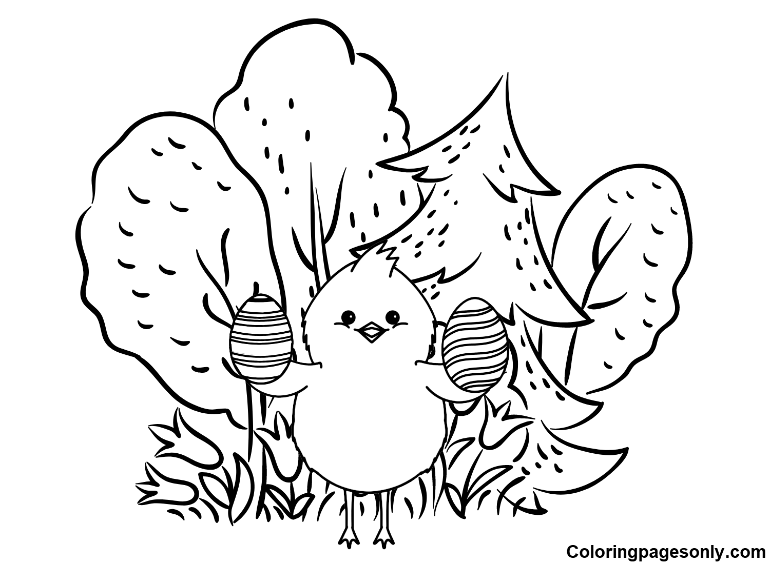 Chick Holding Easter Eggs Coloring Page
