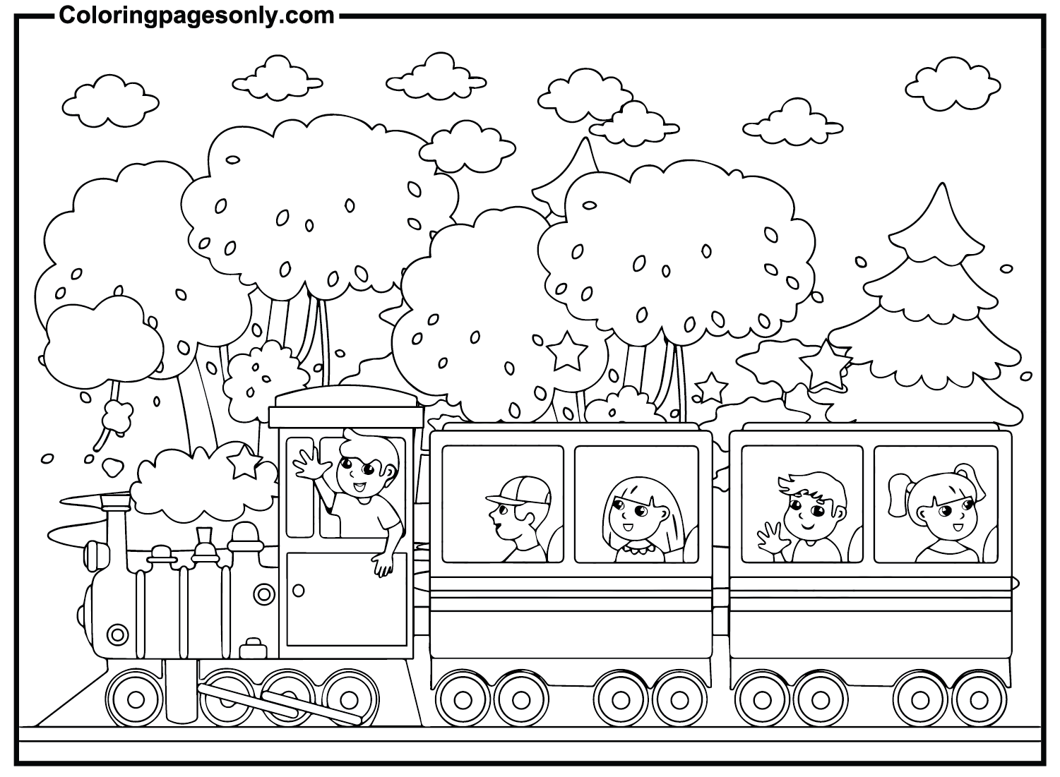 Niños en el tren desde el tren.