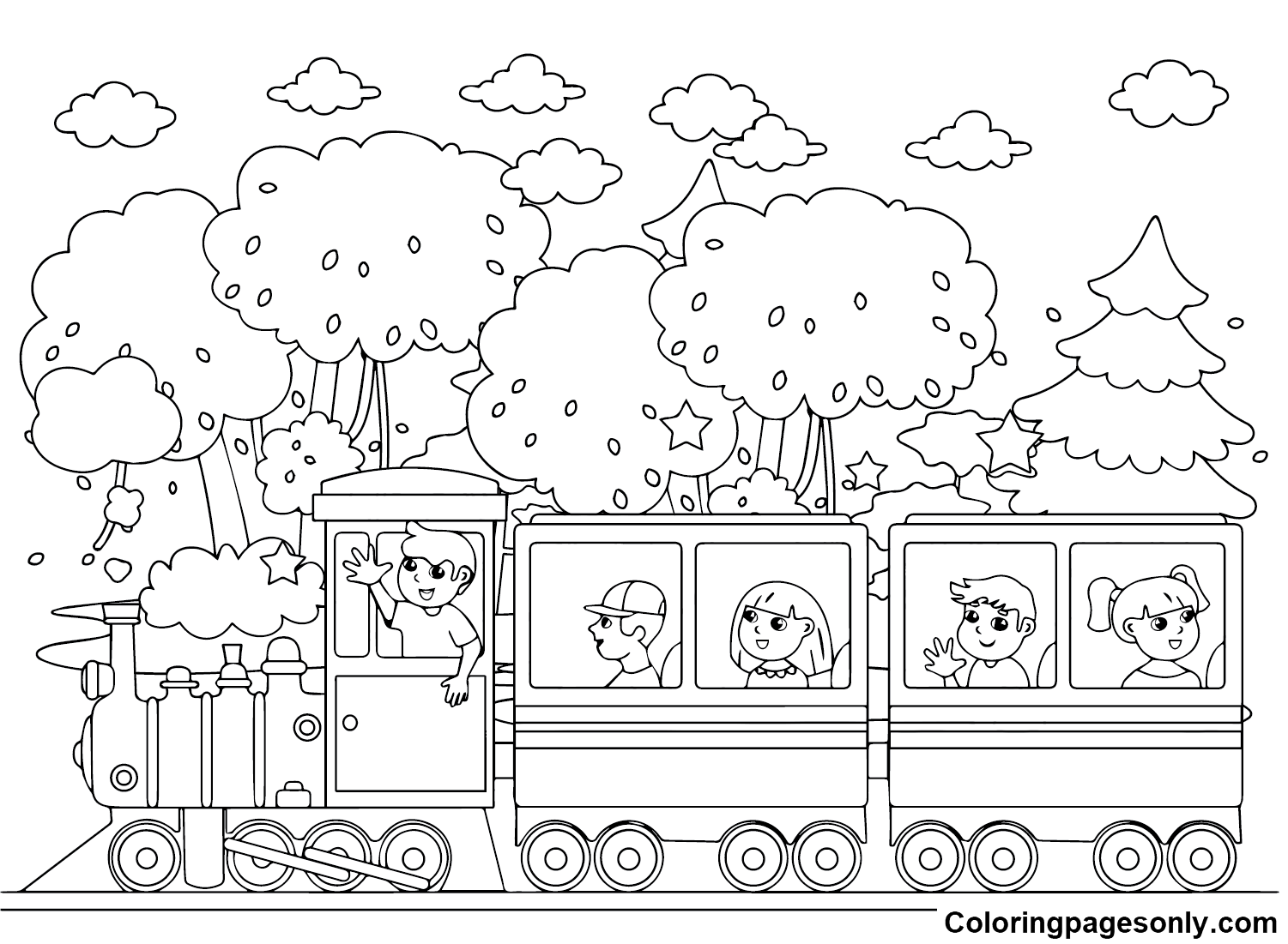Children on the Train Coloring Pages