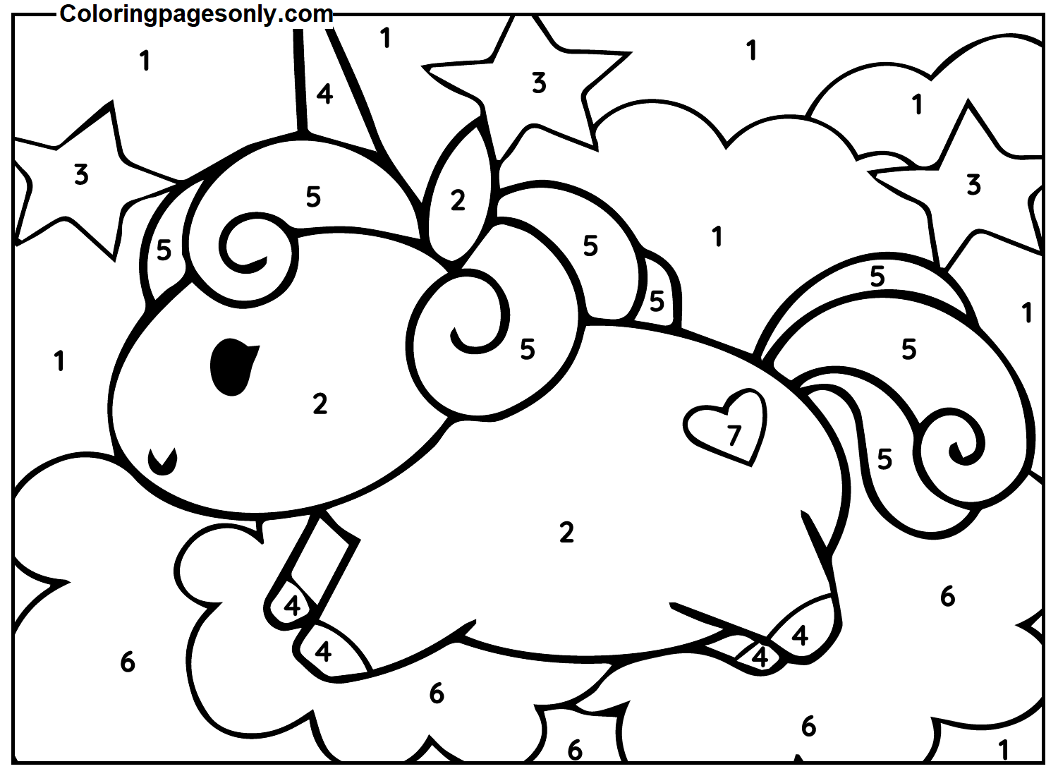 Color By Number Unicorn Easy Coloring Pages