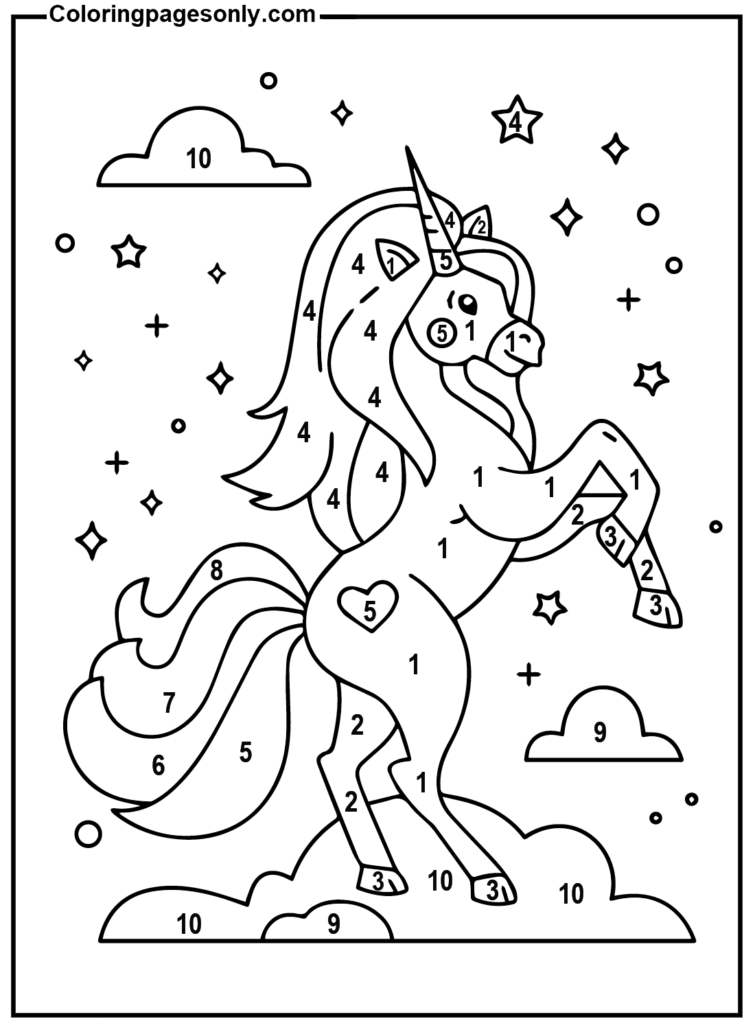 Color By Number Unicorn Pictures Coloring Pages