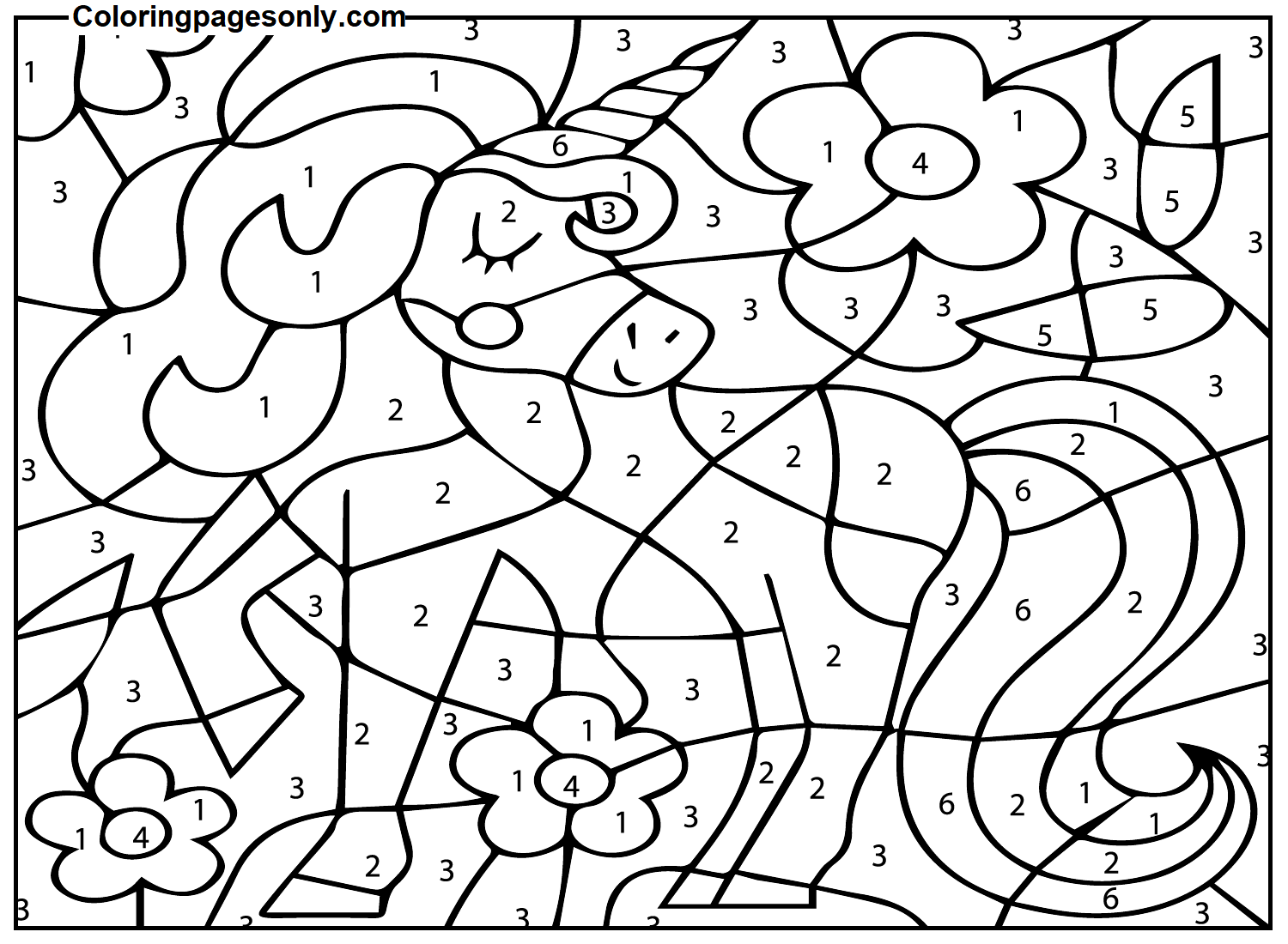 Color By Number Unicorn Printable Coloring Pages