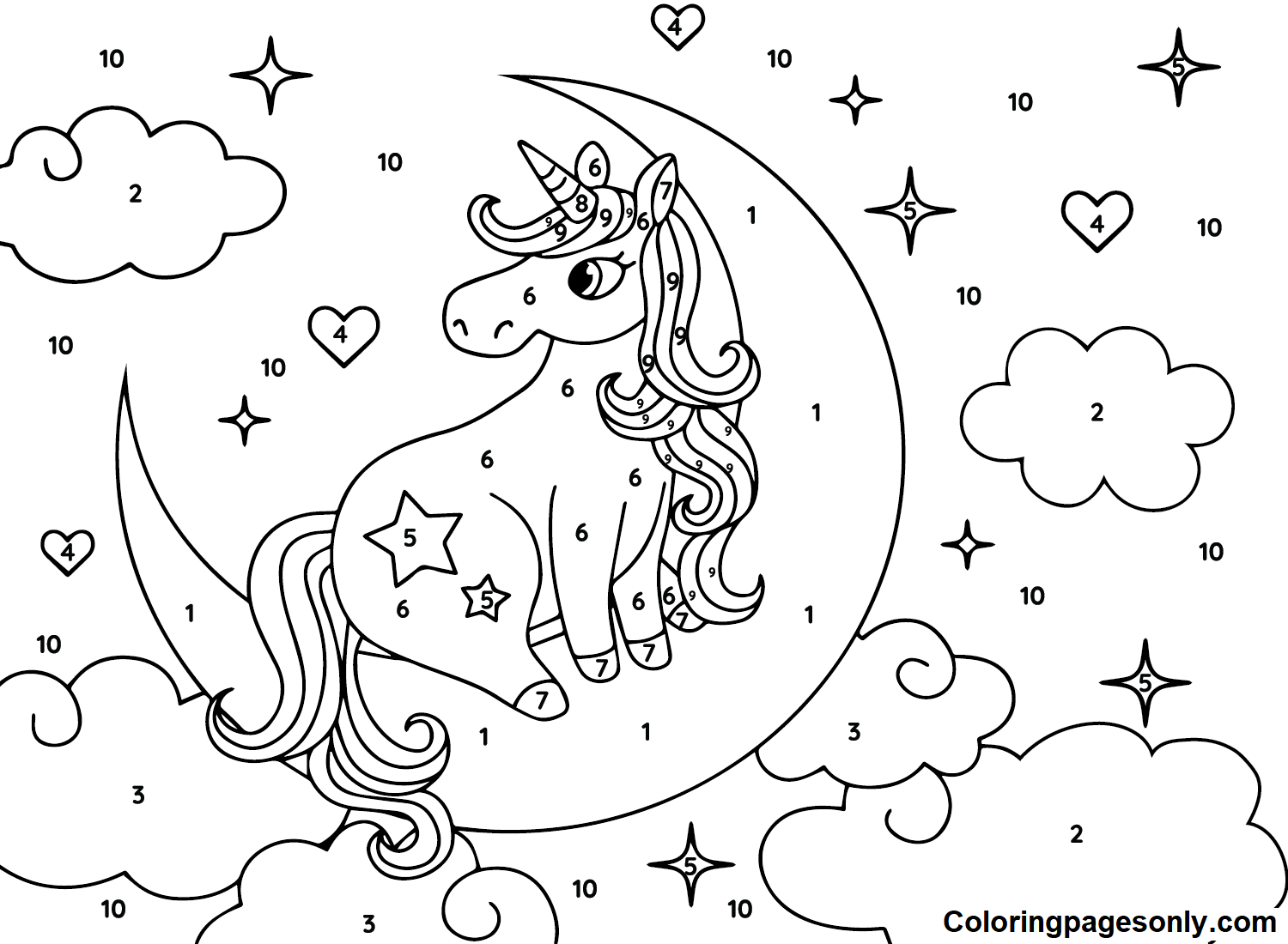 Color By Number Unicorn Coloring Pages