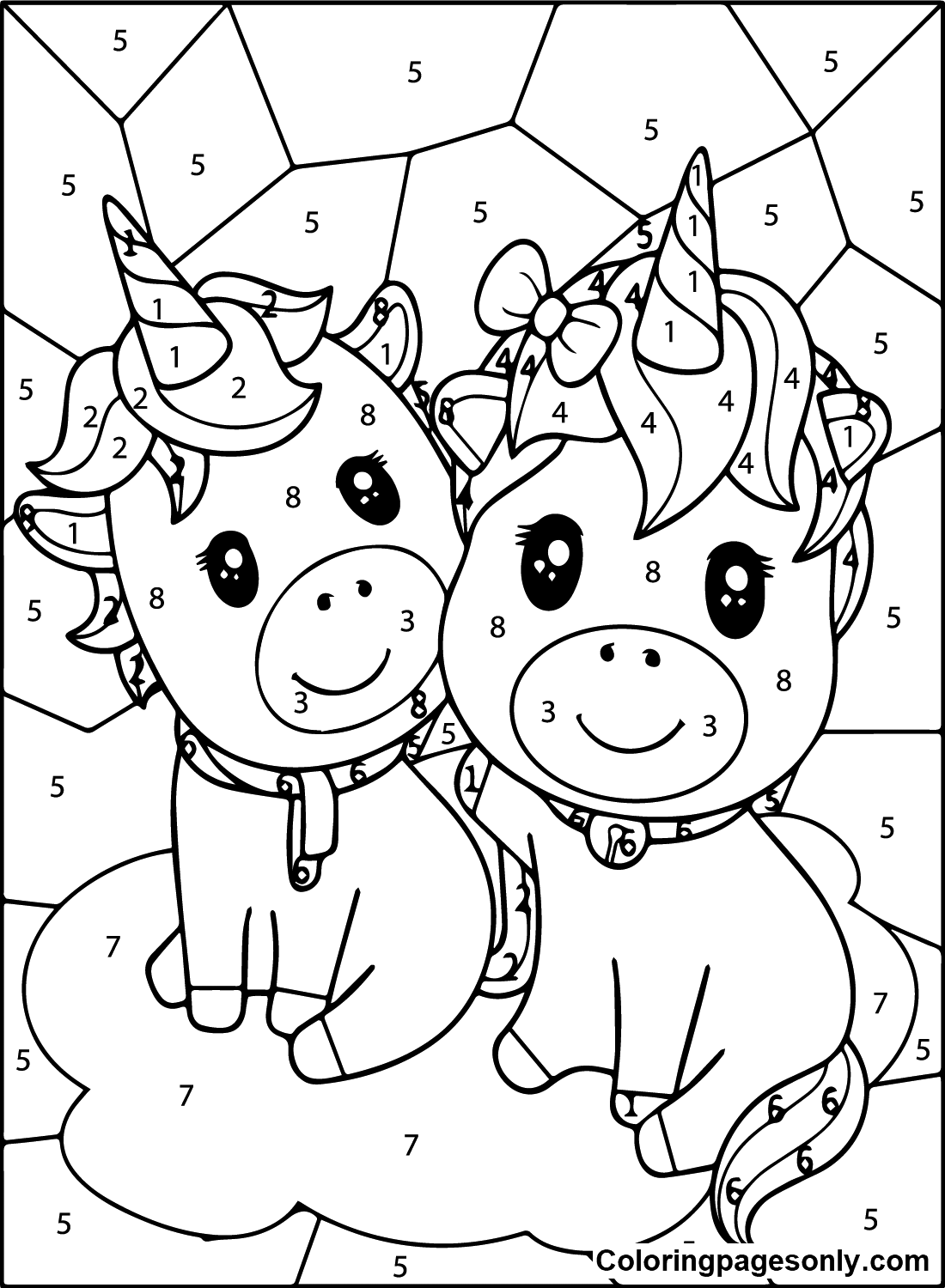 Color By Number Unicorns Coloring Pages