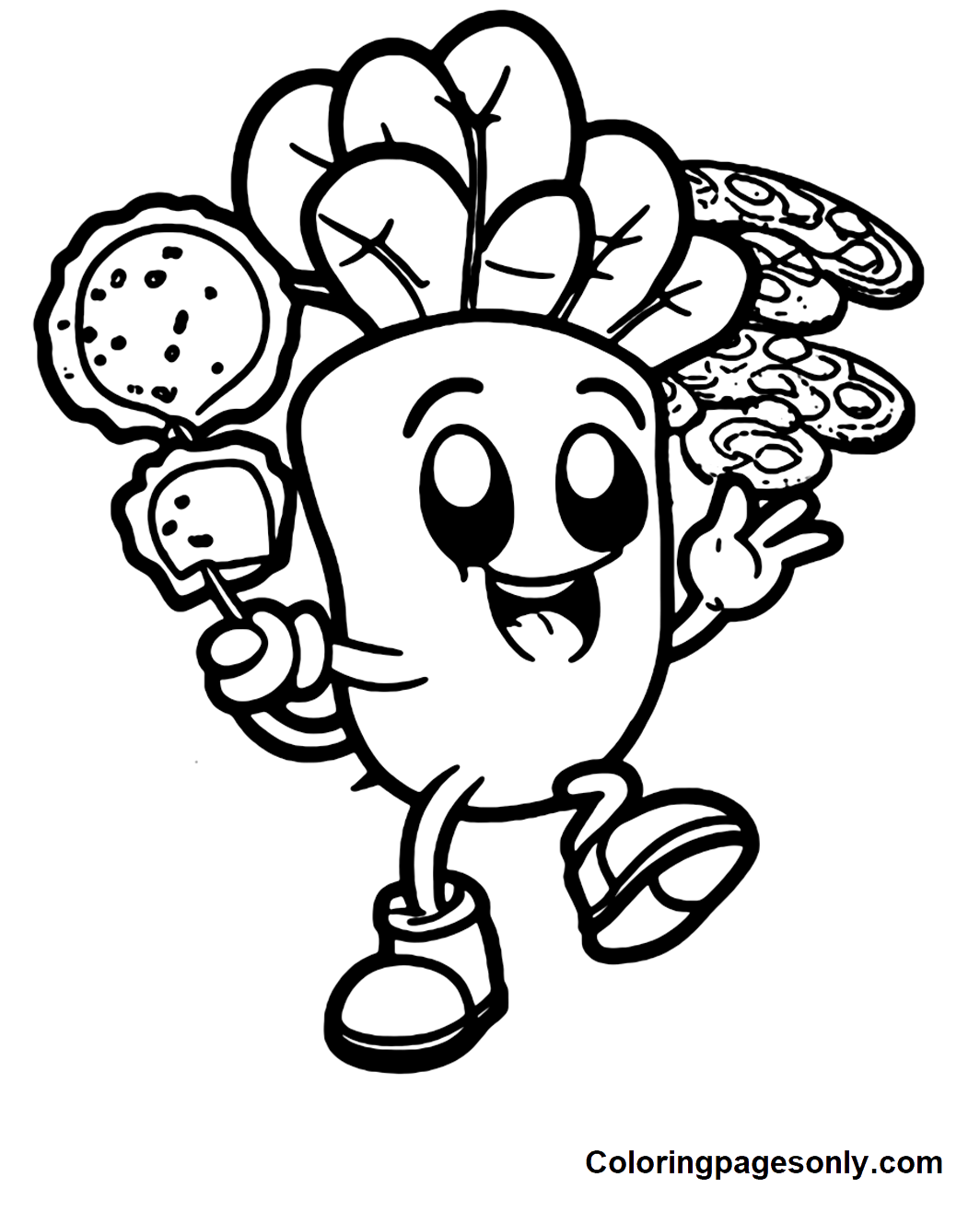 Cookie with Cartoon Radish Coloring Pages