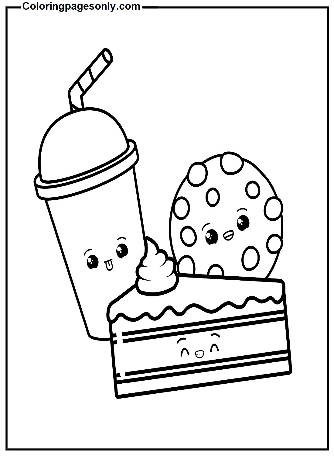 Cookie With Milk Tea And Cake Coloring Pages