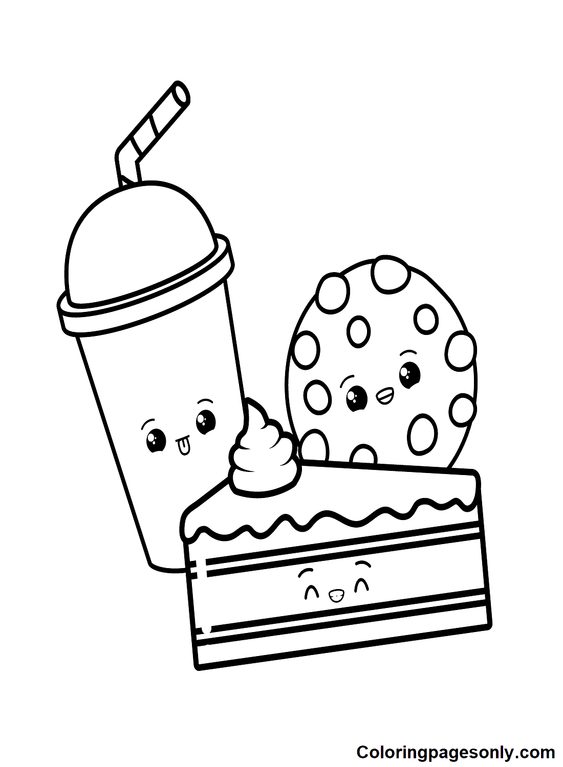 Cookie with Milk Tea and Cake Coloring Pages