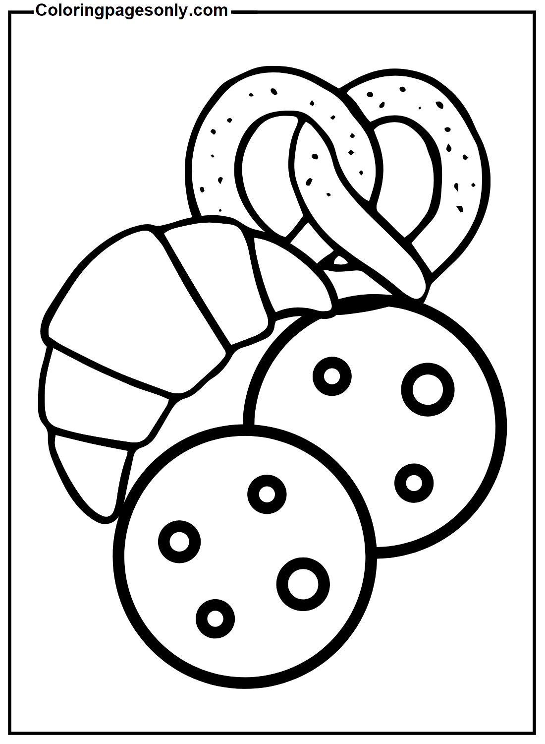 Croissant With Pretzel And Cookie Coloring Pages
