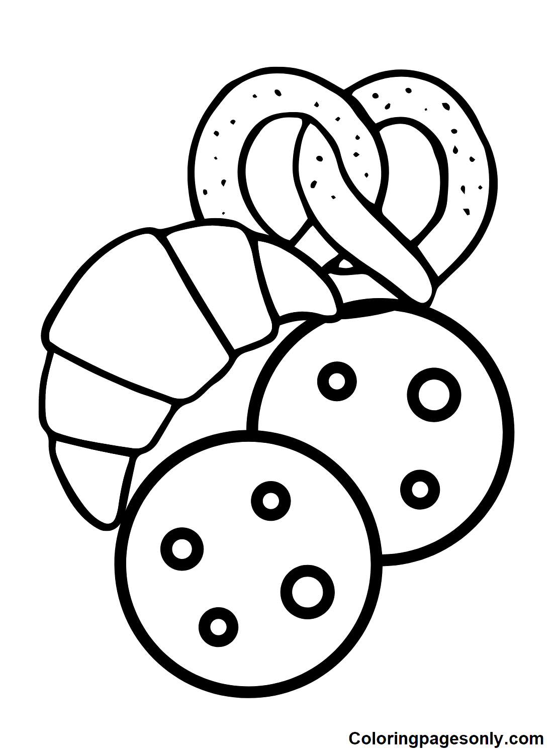 Croissant with Pretzel and Cookie Coloring Pages